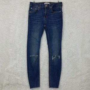 Zara Womens‎ Jeans Skinny Ankle Blue Denim Distressed Low Rise Dark Wash 2